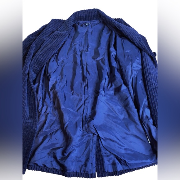 Eileen Fisher Navy Blue Corduroy Organic Cotton Long Coat Jacket Women’s SZ 8 - Picture 9 of 15